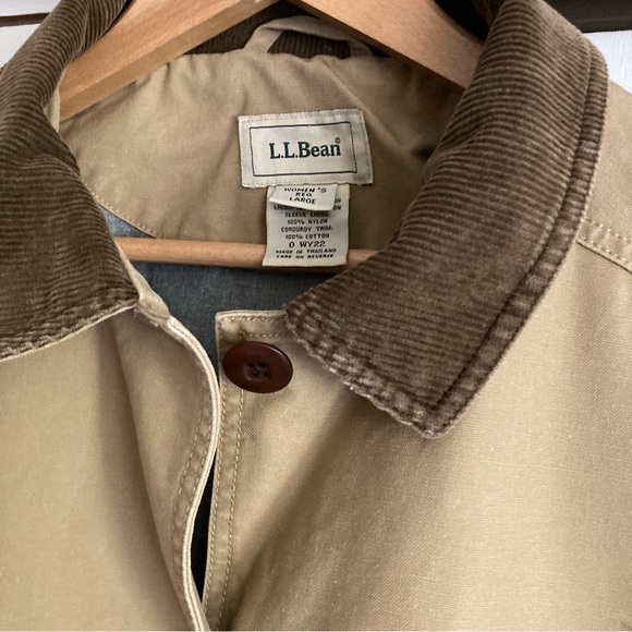 L.L. Bean VTG Women’s Lined Chore Barn Tan Khaki Jacket w Corduroy Trim, Sz L - Picture 3 of 14